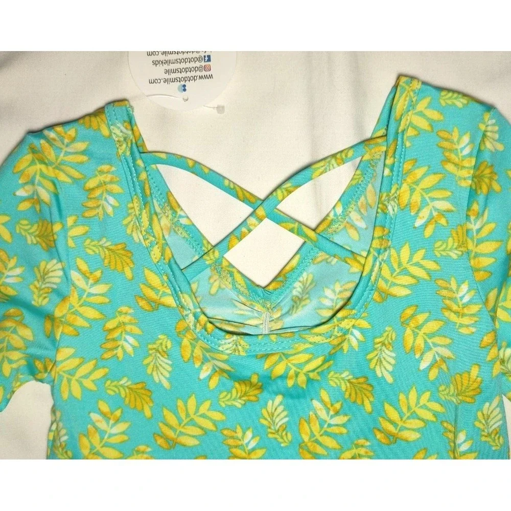 Dot Dot Smile‎ Girls 7 Aqua Blue Green Leaves Ballerina Twirl Dress Leaf